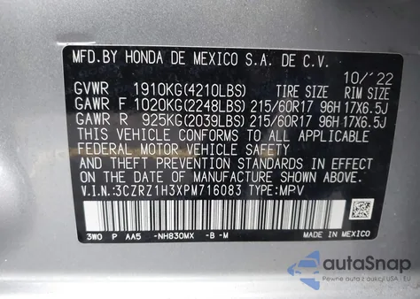 2023 Honda Hr-V 2Wd Lx from USA, damaged, VIN 3CZRZ1H3XPM716083